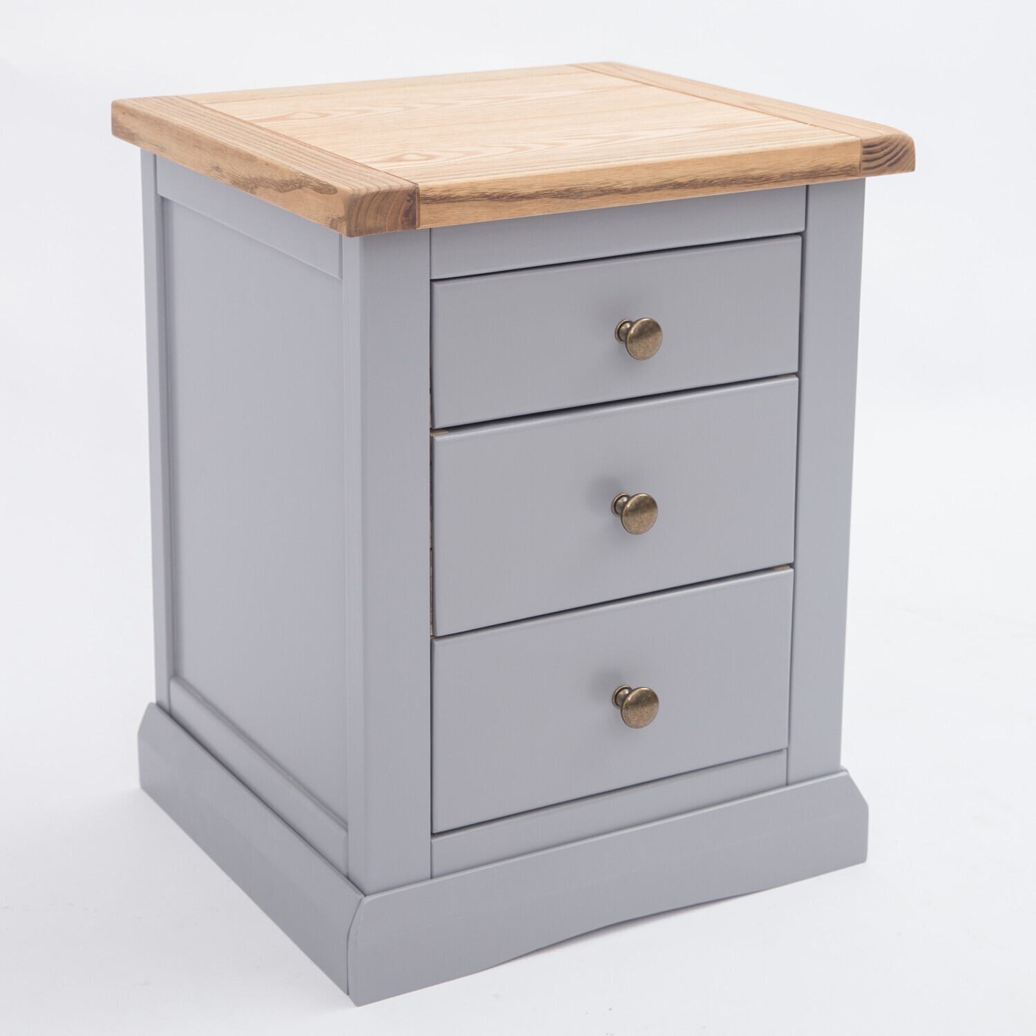Cabinet Bits Rocca 3 Drawer Bedside Cabinet - Grey / Brass Knob