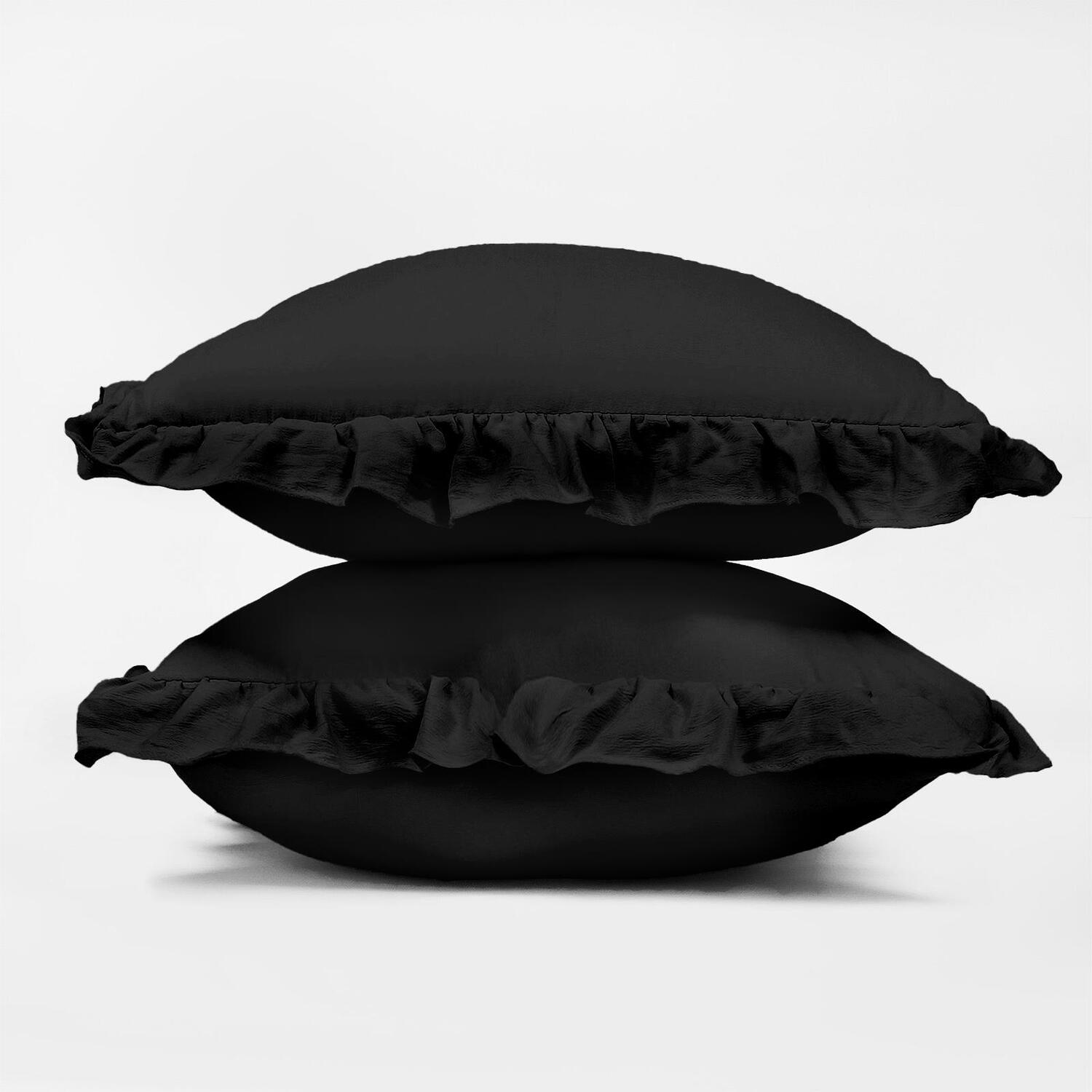 OHS Gingham Check Frill Cushion Covers - Black / Machine Washable at 30°C / 2