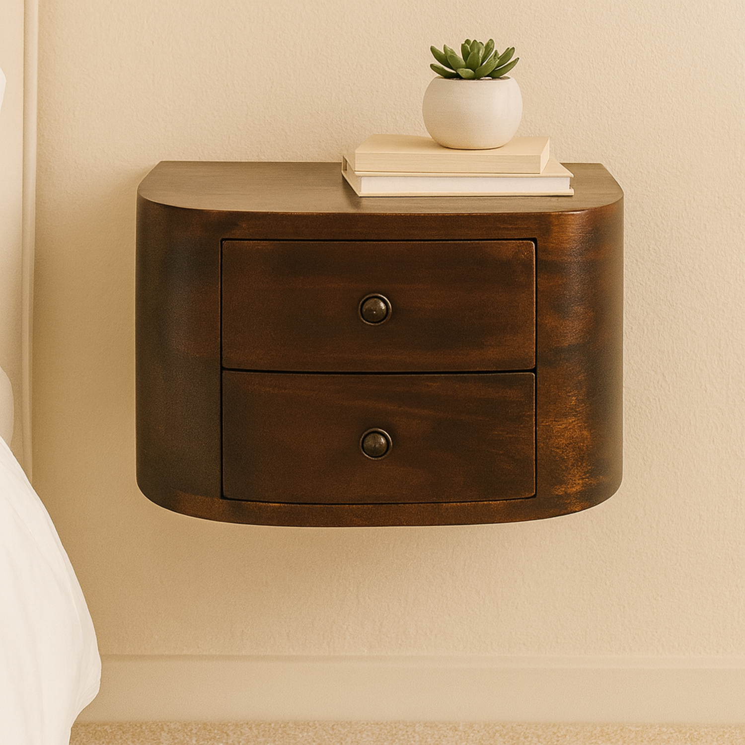 Artisan Furniture Solid Wood Lunar 2 Drawer Floating Bedside - Chestnut