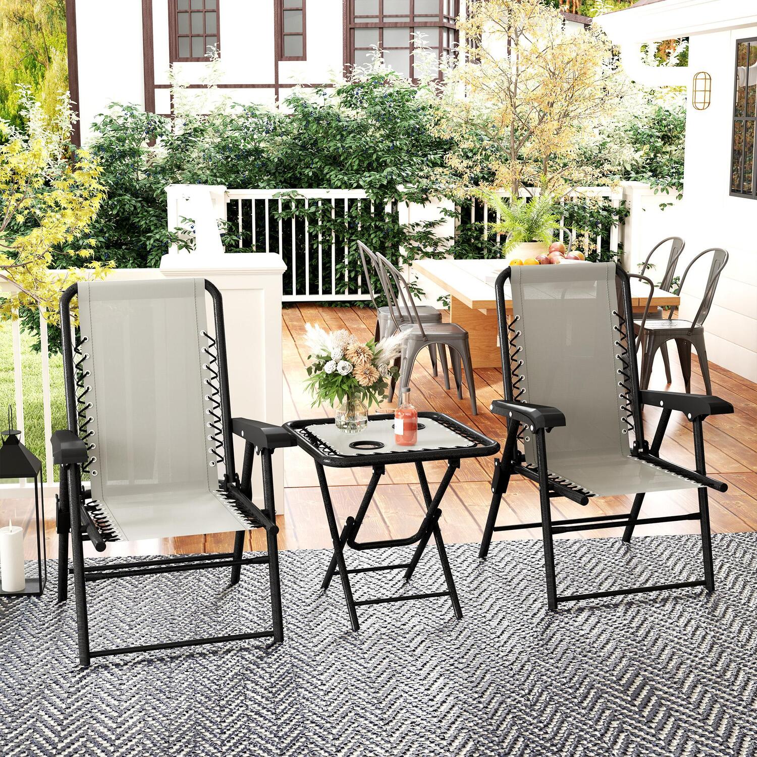 Outsunny 3 Pieces Folding Bistro Set Garden Furniture Sets - Cream