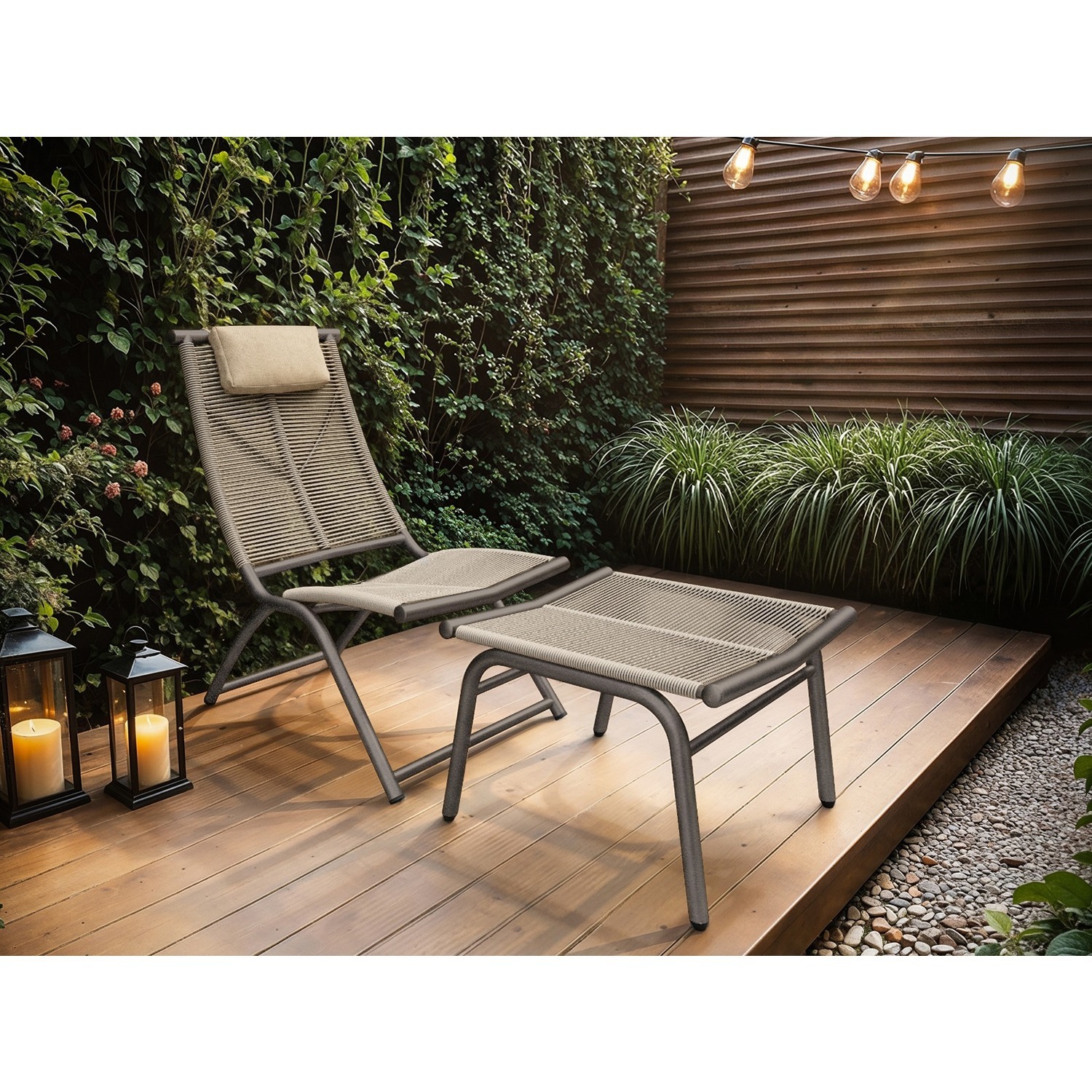 Solace+Co Esen Garden Lounge Chair With Footstool Beige - Brown