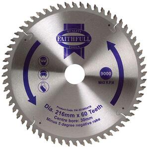 Faithfull Tct Cross Cut Mitre Saw Blade 216 X 30mm X 60T Neg
