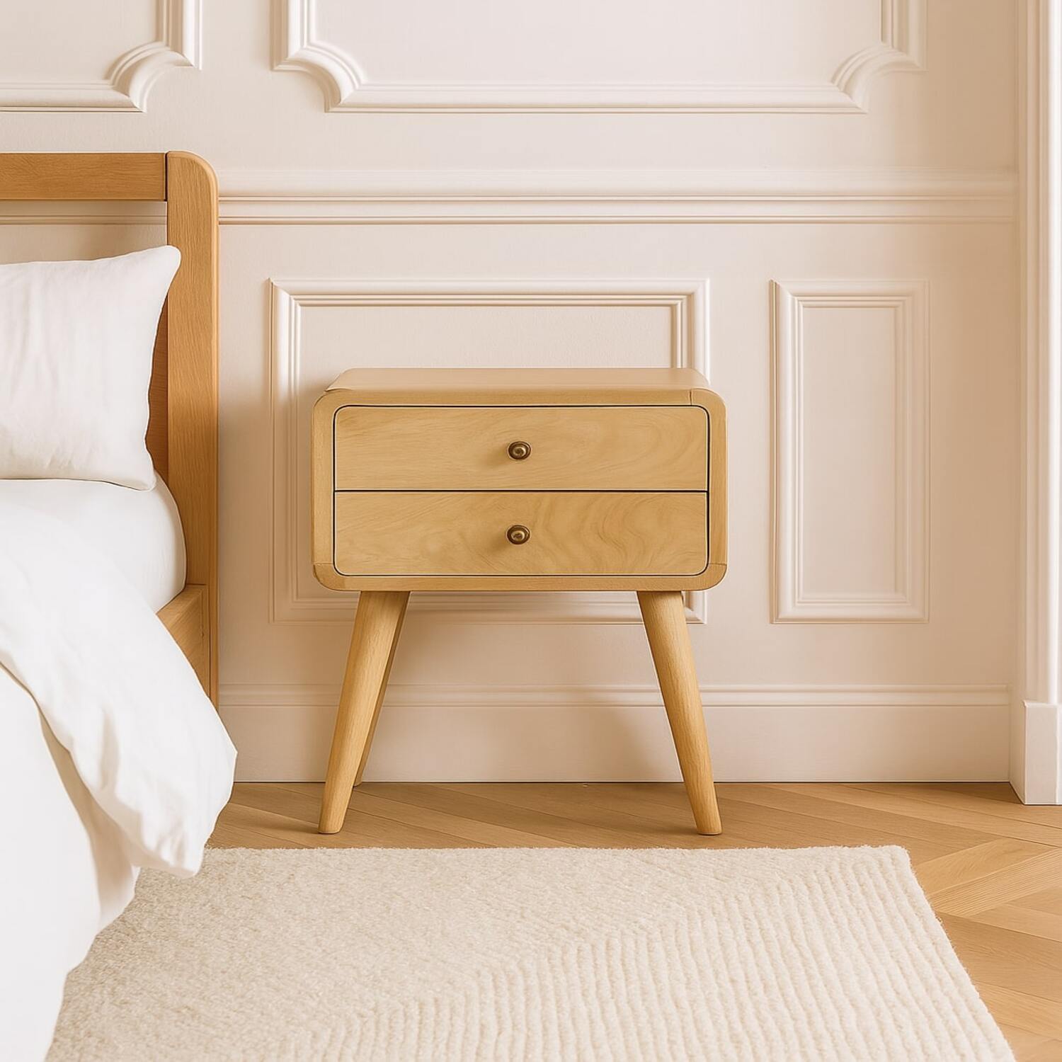 Curved Solid Wood Bedside Table