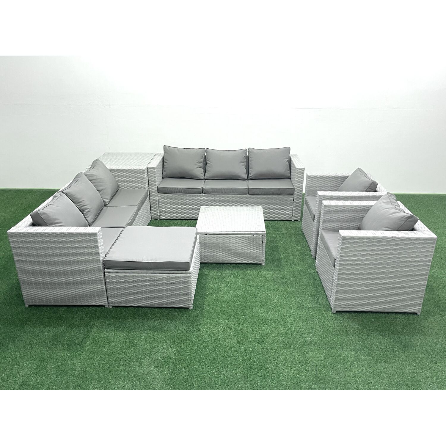 Fimous Rattan 9 Seater Sofa Set Coffee Tables Stool