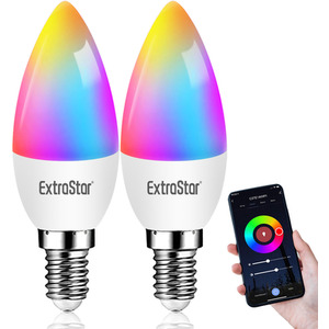 2 Pack 6W E14 RGB Wi-Fi Smart Bulb with 16M Colors and Voice Control