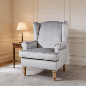Silver grey Helena Traditional Accent Armchair High Back Occasional Wing Back Design shot 15861019