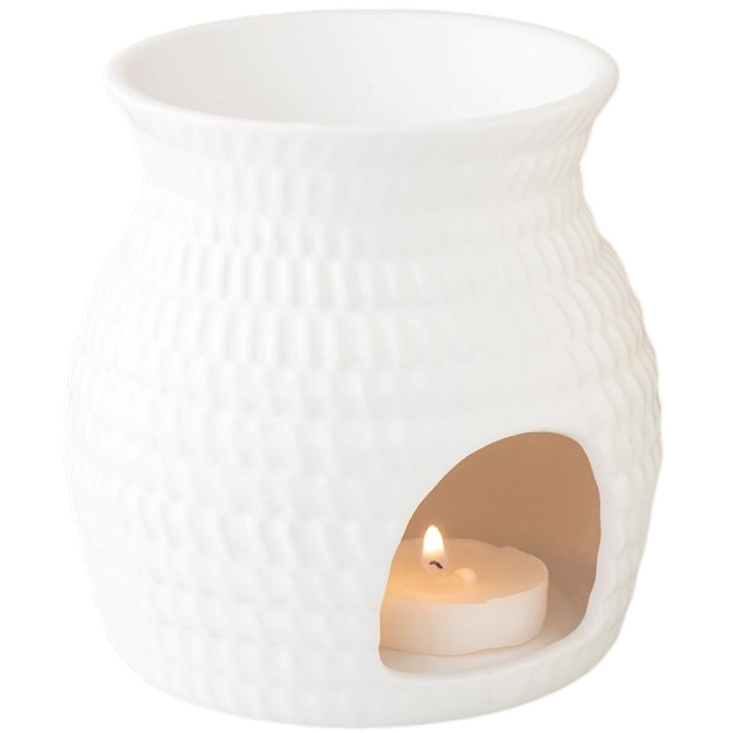 Kingsbury Gifts Woven Basket Effect Oil Burner And Wax Warmer - White