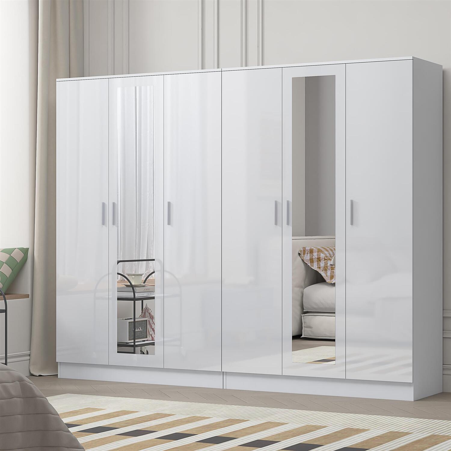 Reflect Gloss Wardrobe Bundle - 3Dr Mirror + 3 Door Mirror - White / White - White Gloss / Matt White