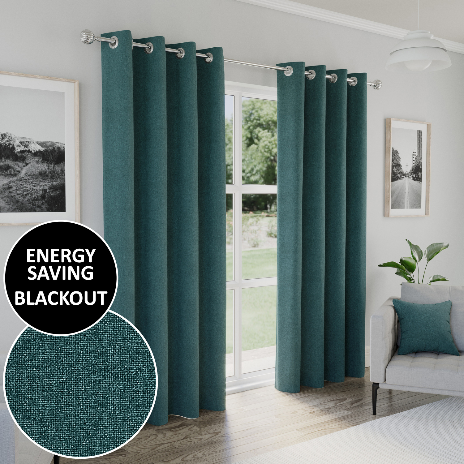 Austin Blackout Eyelet Curtains - Teal / 229cm / 117cm