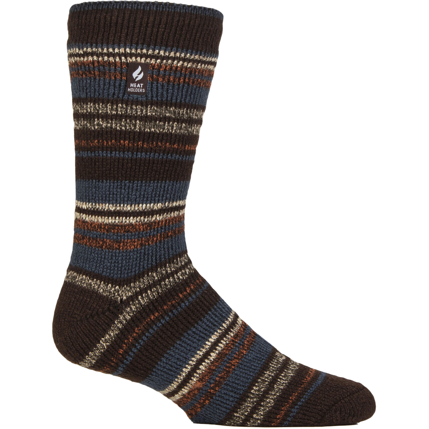 Mens Thermal Patterned Brushed Socks with Stripes for Winter - Brown