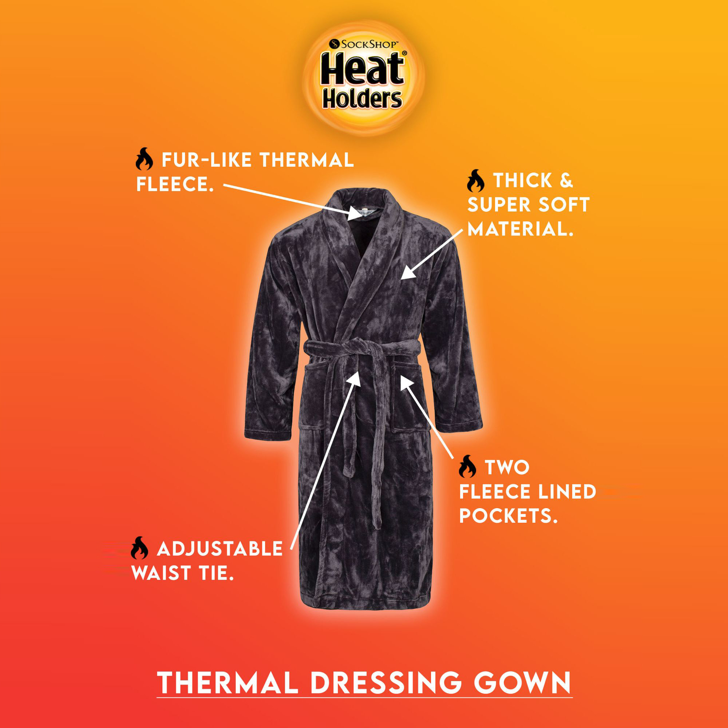 Heat Holders Soft Warm Mens Dressing Gown - Silver
