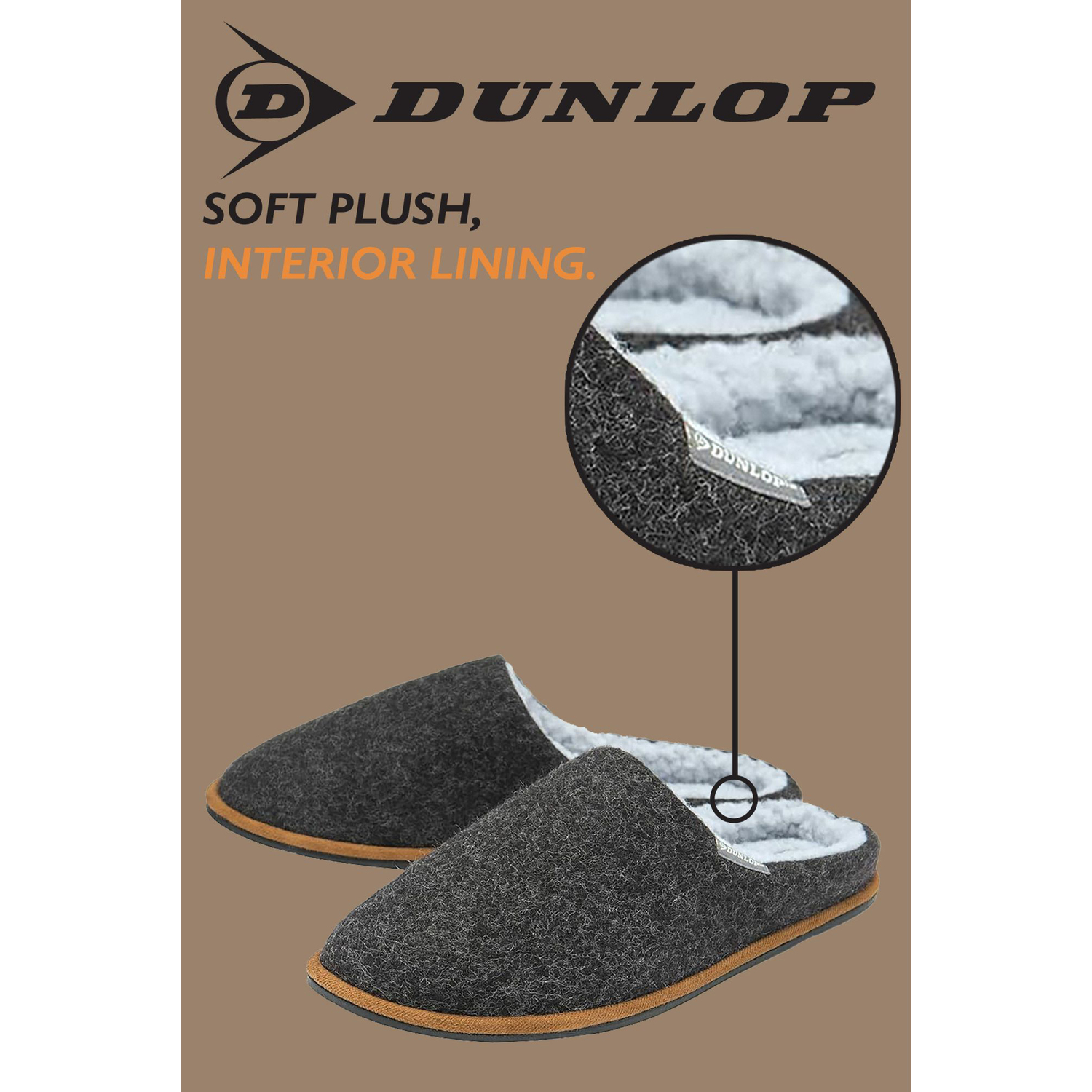 Dunlop Mens Plush Lined Mule Slippers With Memory Foam - Grey / 11