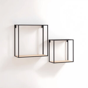 Brixton Set of 2 Wood and Metal Cuboid Wall Shelf