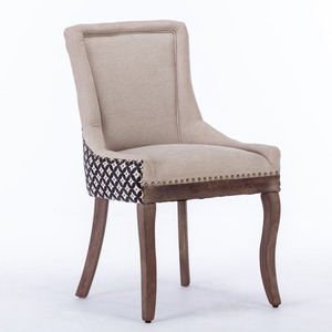 Bewley Linen Set of 6 Dining Chairs High Back Fabric Upholstered with Nail-Head Trim