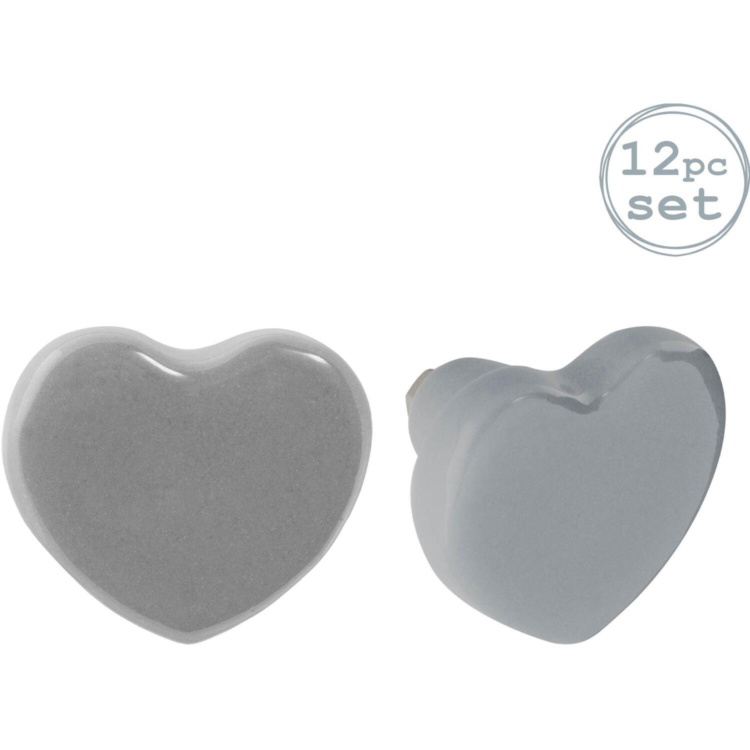 Nicola Spring Ceramic Cabinet Knobs Heart - Pack of 12 in Grey | Size: 1000mm x 500mm