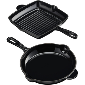 2 Piece Cast Iron Frying Pan & Skillet Set with Enamel Interior