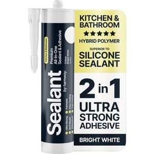 Hemway Hybrid Polymer Sealant & Adhesive Bright White Kitchen Bathroom 1 Pack