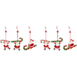 Set of 6 Wooden Santa Hanging Decorations