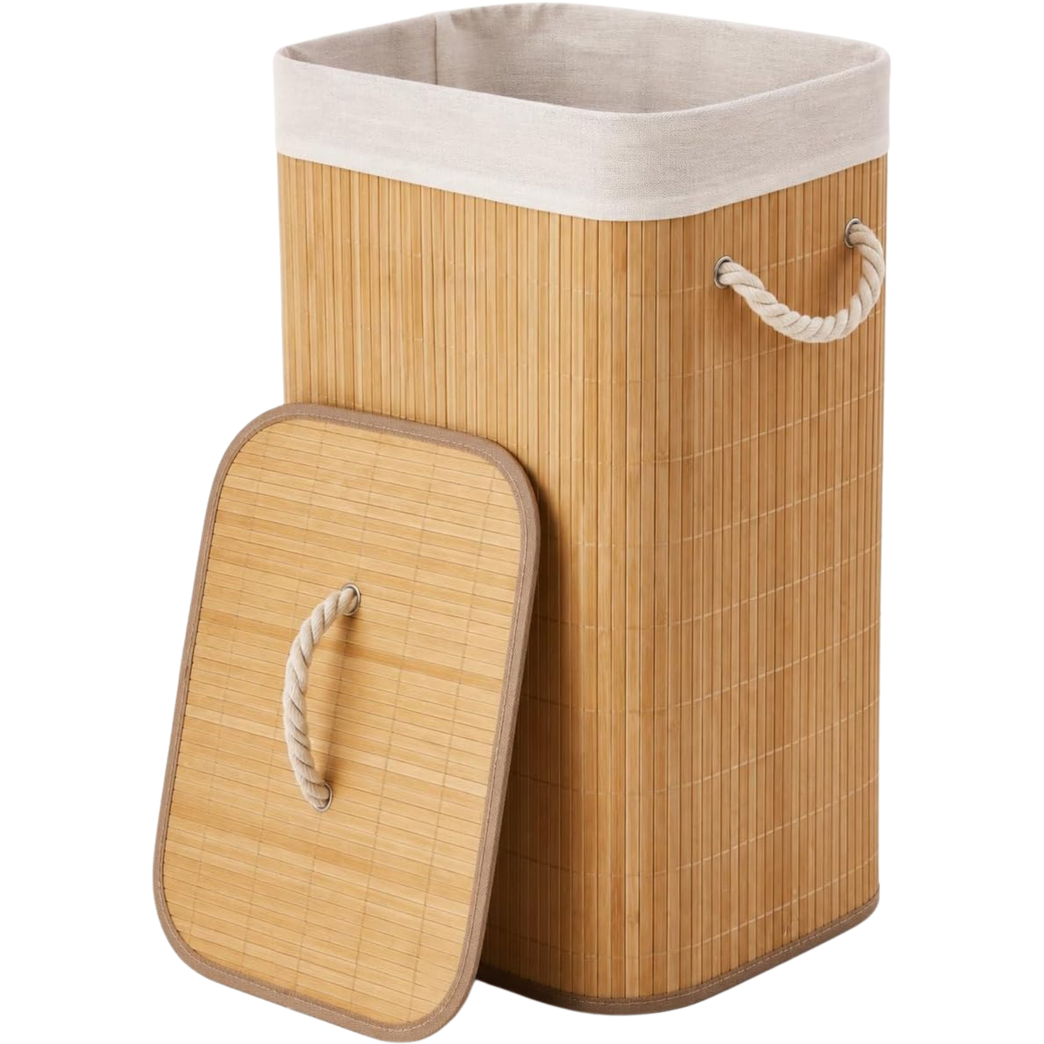 Underfoot Collapsible Bamboo Laundry Basket Hamper With Lid Foldable Storage Bin - Beige