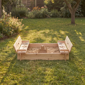 Charles Bentley Children's Wooden Sandpit with Fold-Down Benches