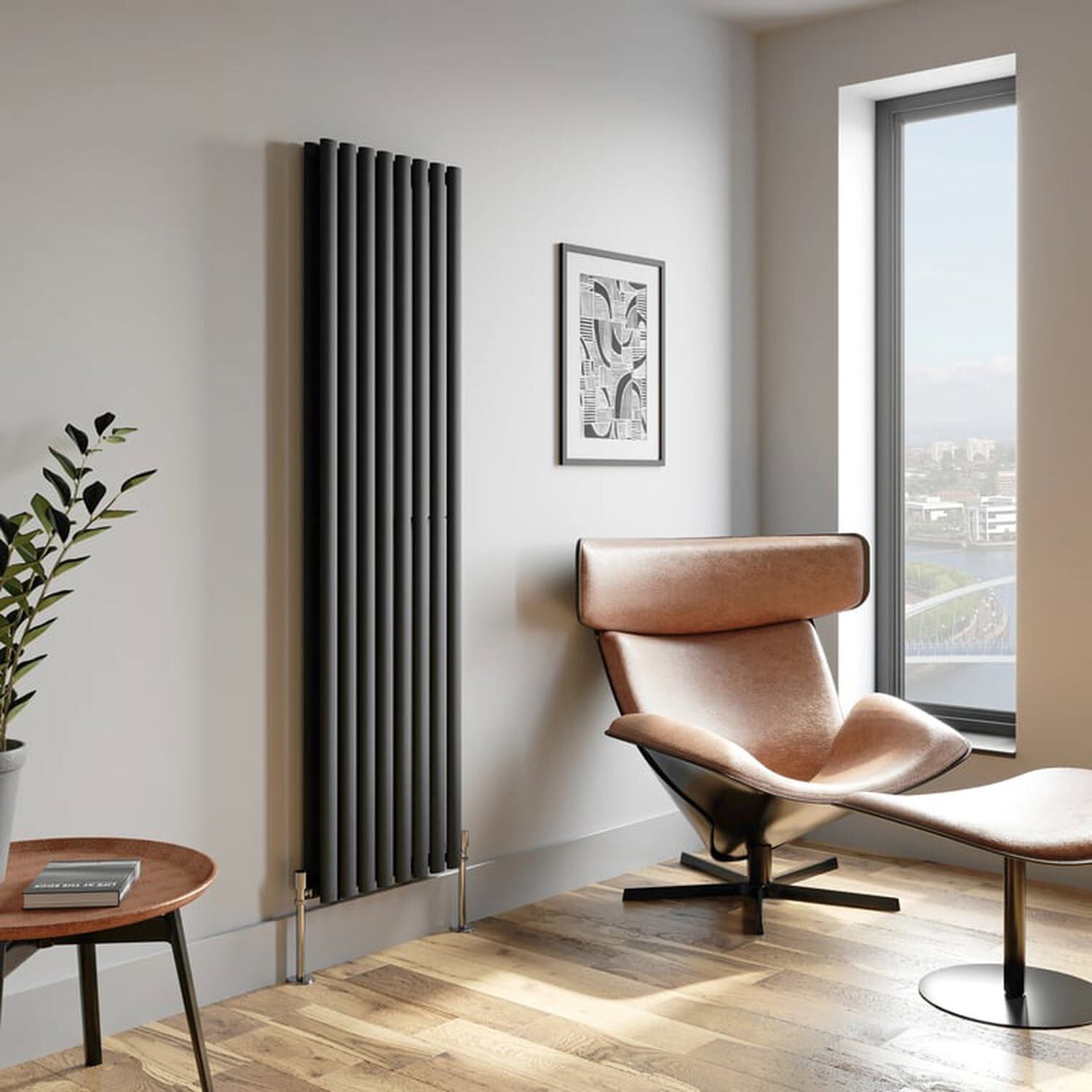 Temprazo Horizontal Oval Tube Double Panel Designer Radiator - 600 X 1440Mm Anthracite - Grey / 1800Mm / 480Mm / 79Mm