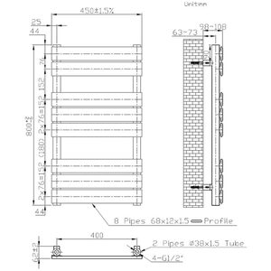 Flat Panel Heated Towel Rail Brushed Brass - 800 x 600mm