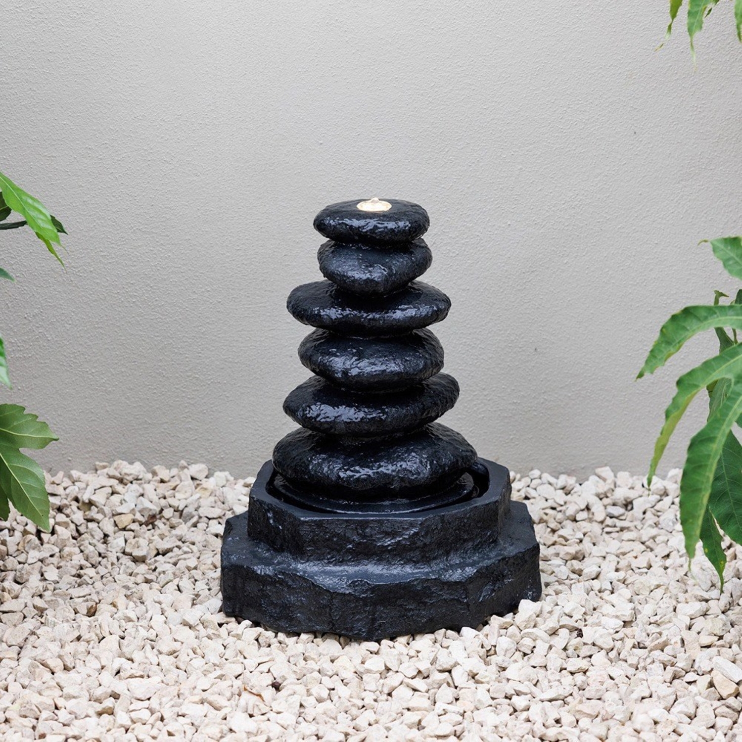 Primrose Till Pebble Stack Rock Tower Water Feature in Black