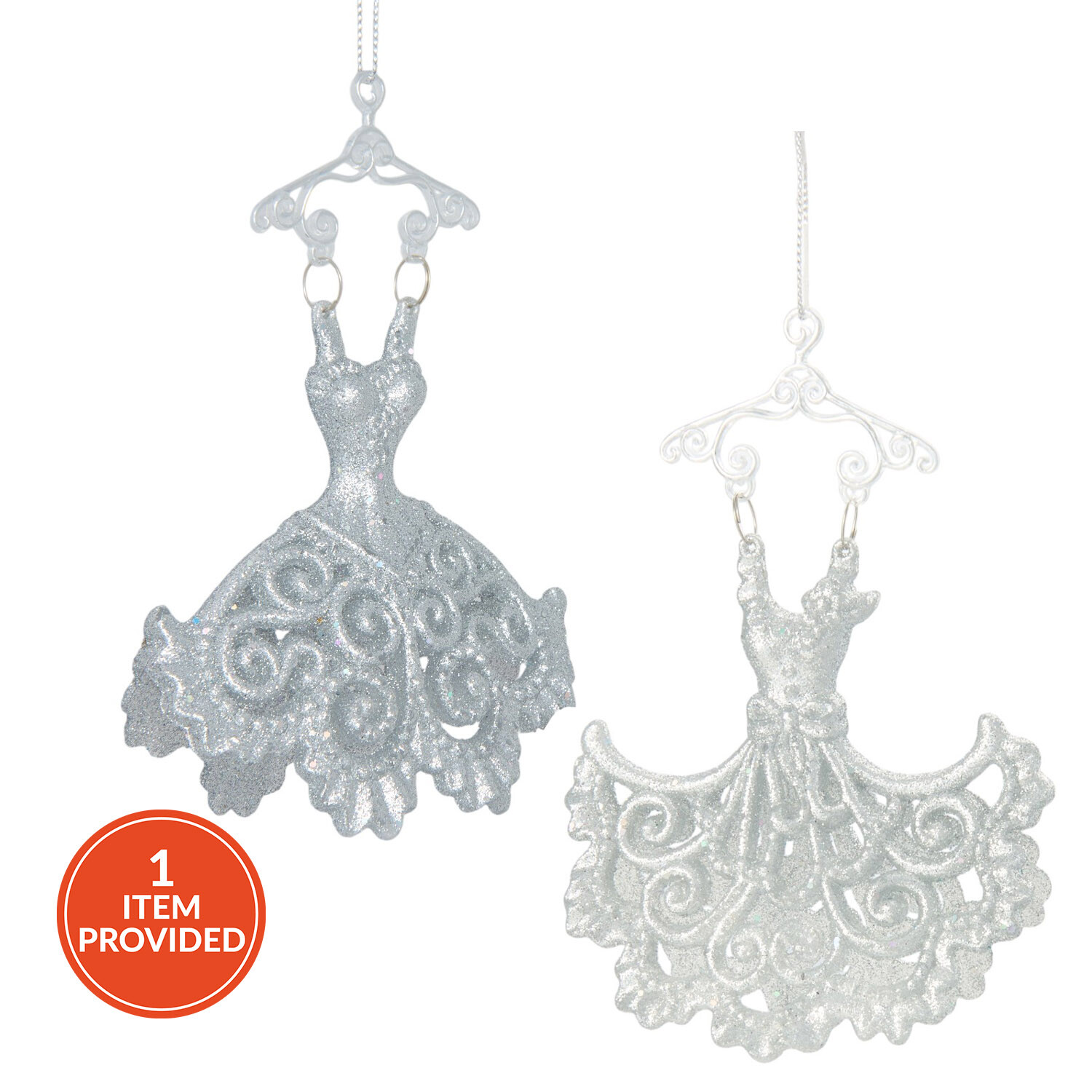 Winter Crystal Silver Glitter Dress Hanging Decoration - Image 1