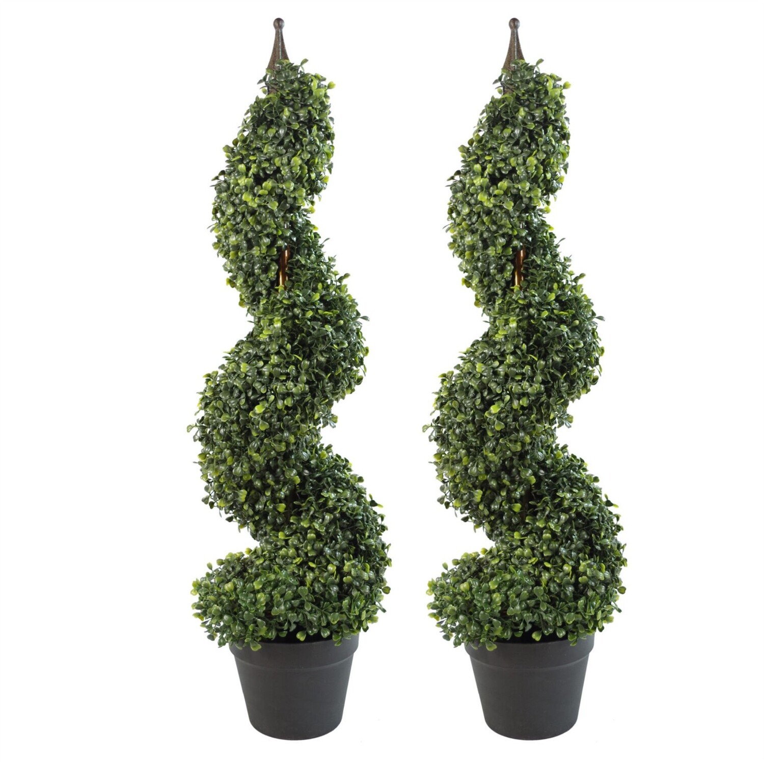 Pair Of 90cm Artificial Boxwood Spiral Topiary Trees - Green