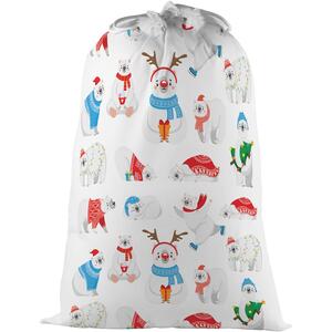 Christmas Polar Bears Present Bag - Novelty Xmas Santa Sack with Drawstring