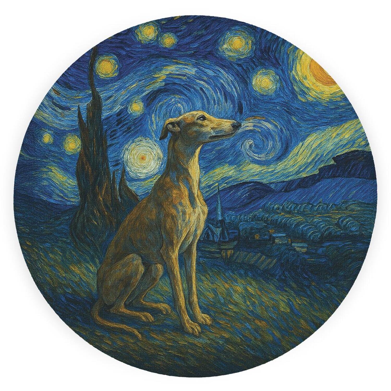 Image of Van Gogh Greyhound Textured Glass Round&hellip;
