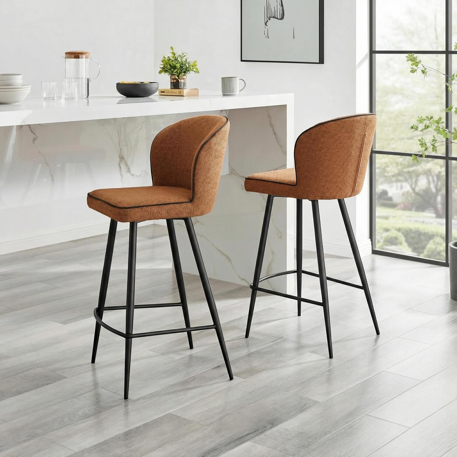 Furnitureboxuk 2X Catriona Terracotta Orange Fabric Bar Chairs - Terracotta