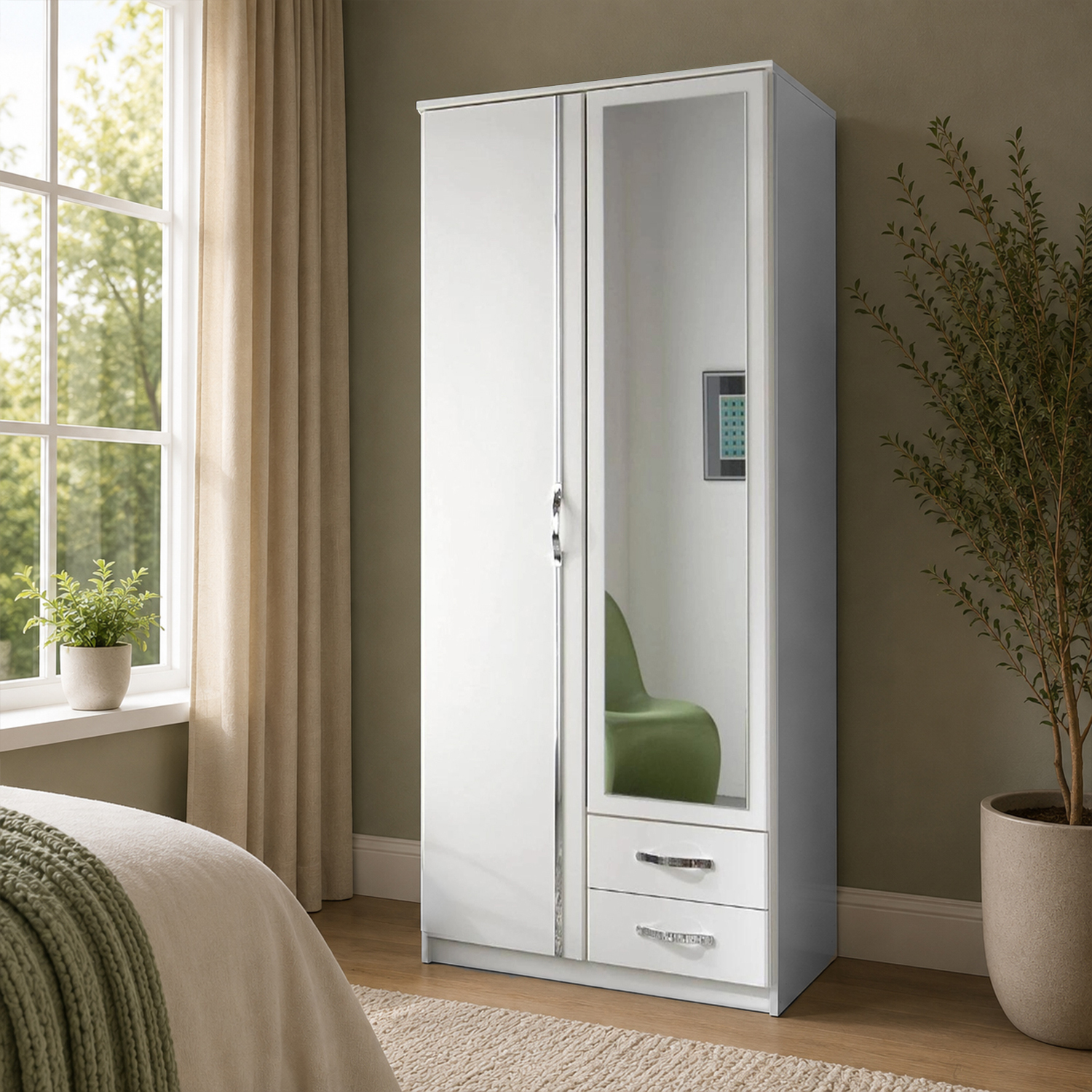 Kdmd Duo 2 Doors 2 Drawers White Wardrobe - White - Image 1