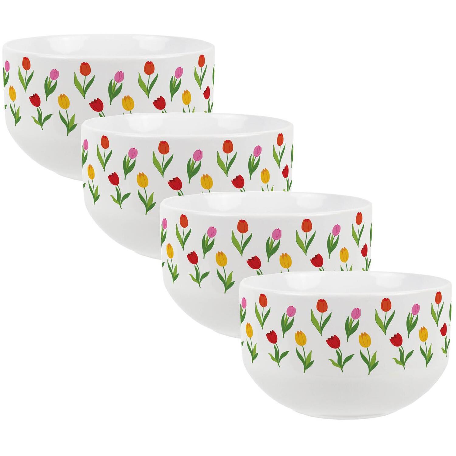 Image of Tulips Print Ceramic Bowl - Green&hellip;