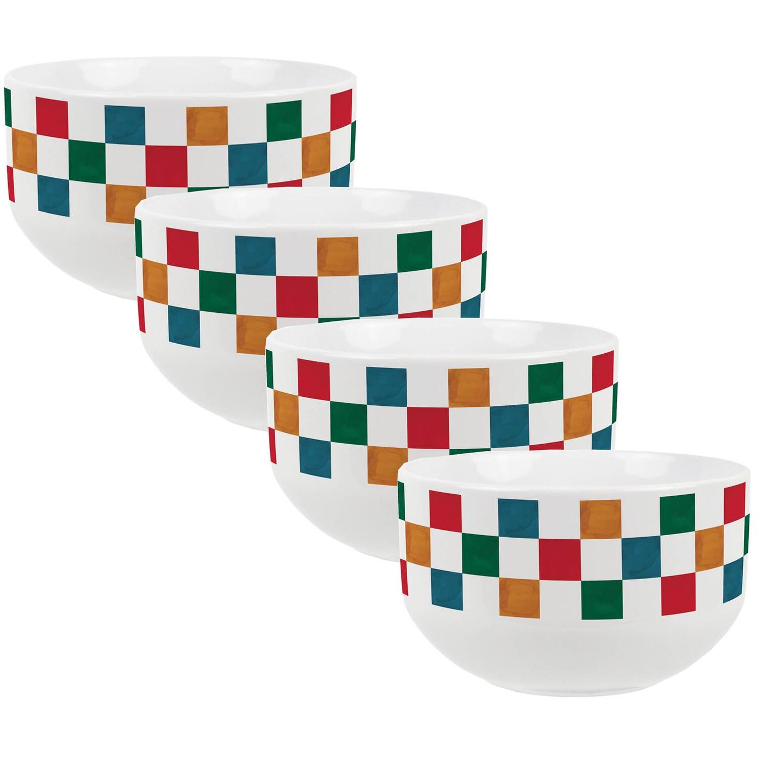 Purely Home Checkered Ceramic Bowl - Blue / 4
