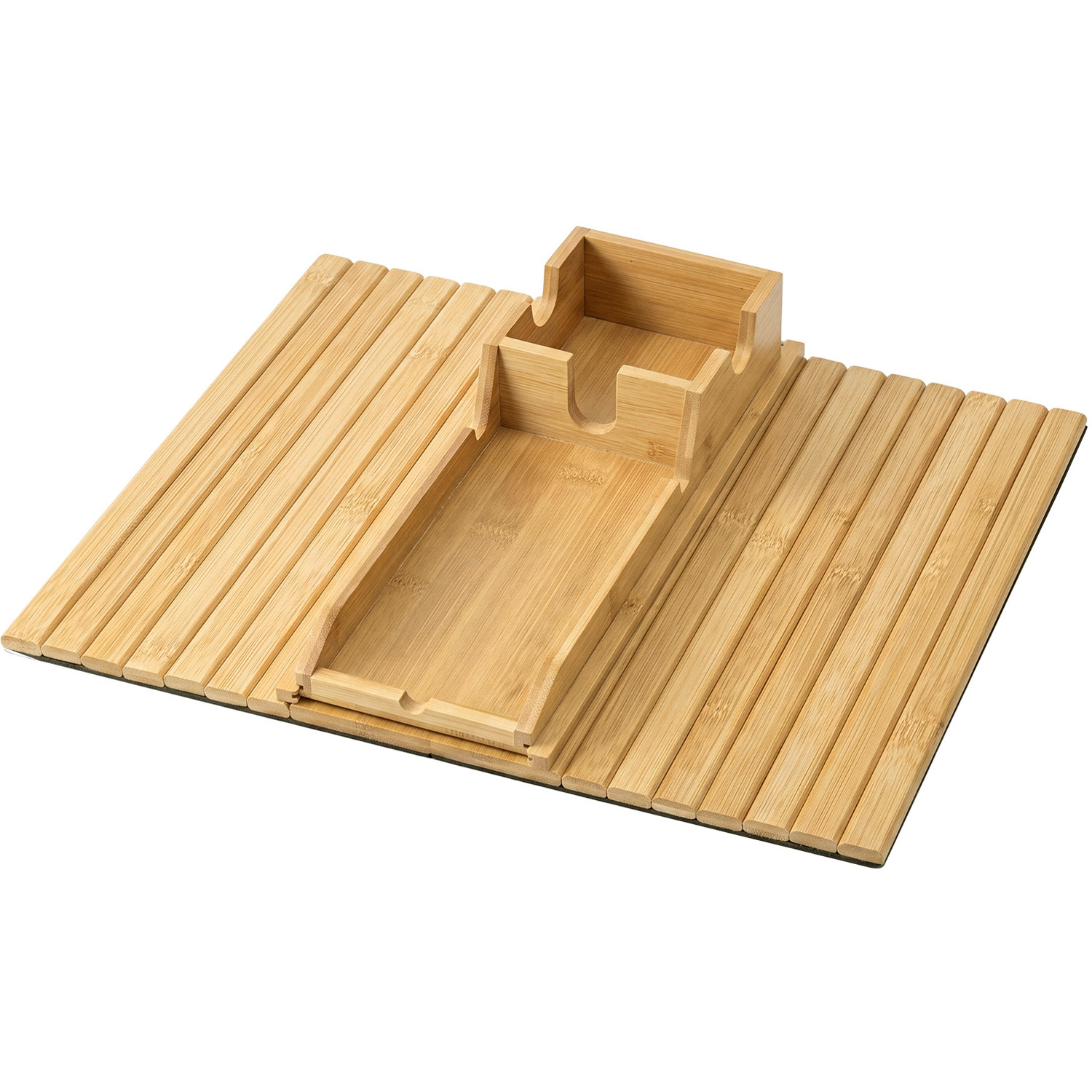 Sofa Arm Tray Table 2 in 1 Bamboo Couch Armrest Organiser Cup Mug Hold - Yellow