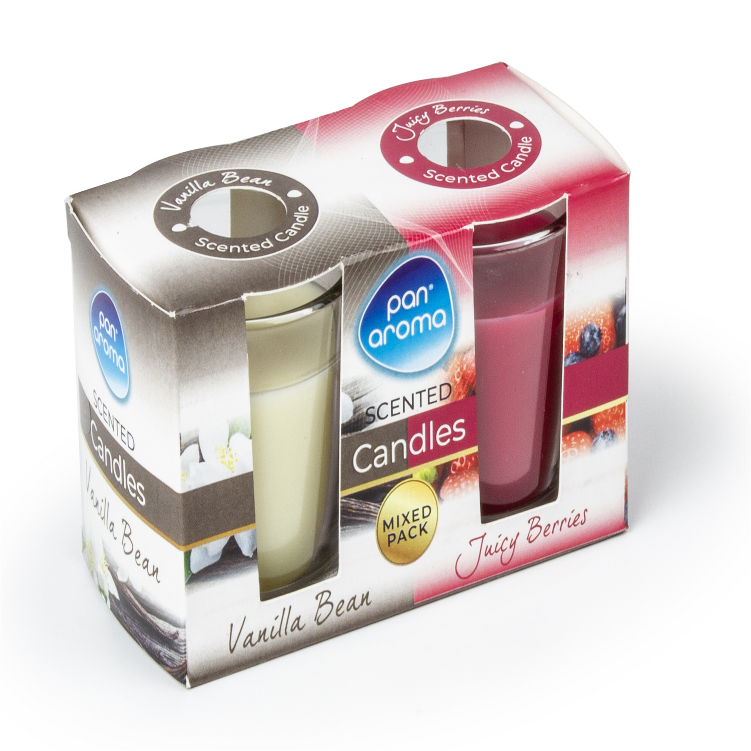 Pack of 2 juicy Berries & Vanilla Bean Scented Glass Candle - Multi