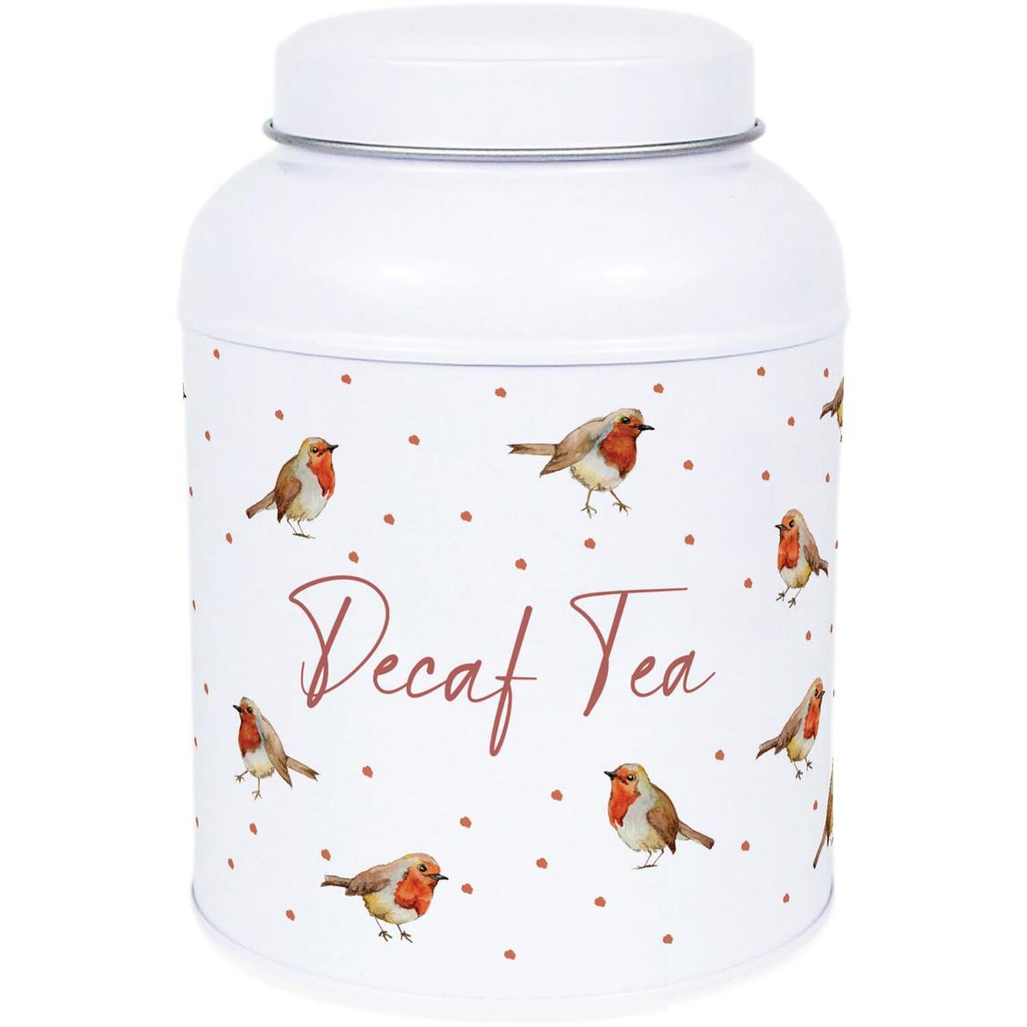 Purely Home English Robins Decaf Canister - Small Dome Lid Kitchen Storage Tin - Decaf Tea