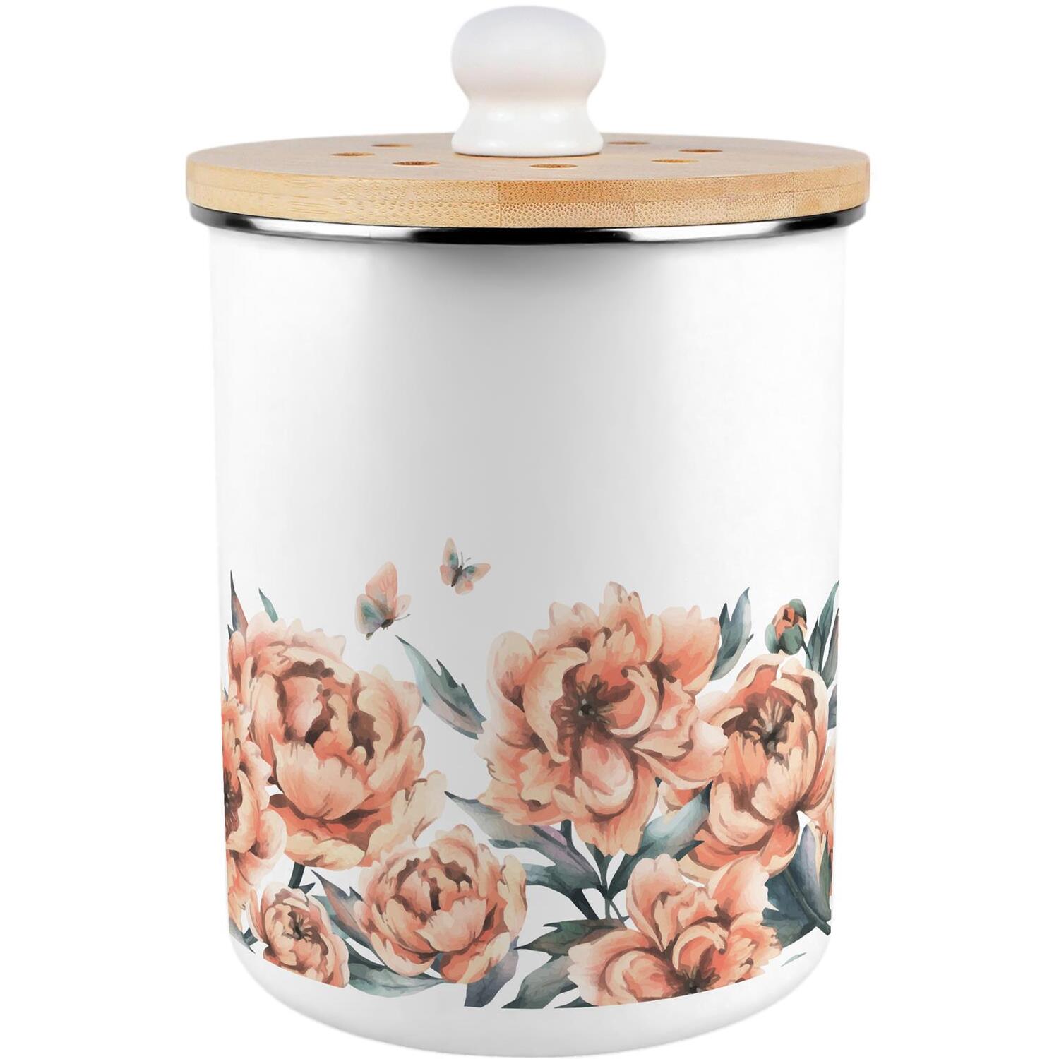 B&Q -  Peach Peonies Food Waste CaddyMetal 2L Decorative Kitchen Compost Bin - Image 3