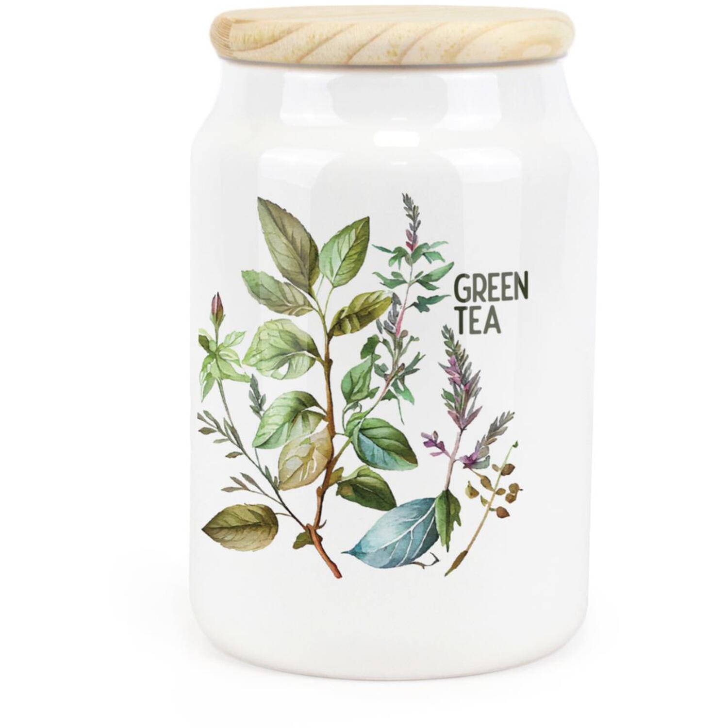 Purely Home Watercolour Herbs Ceramic Green Tea Storage Canister - Green