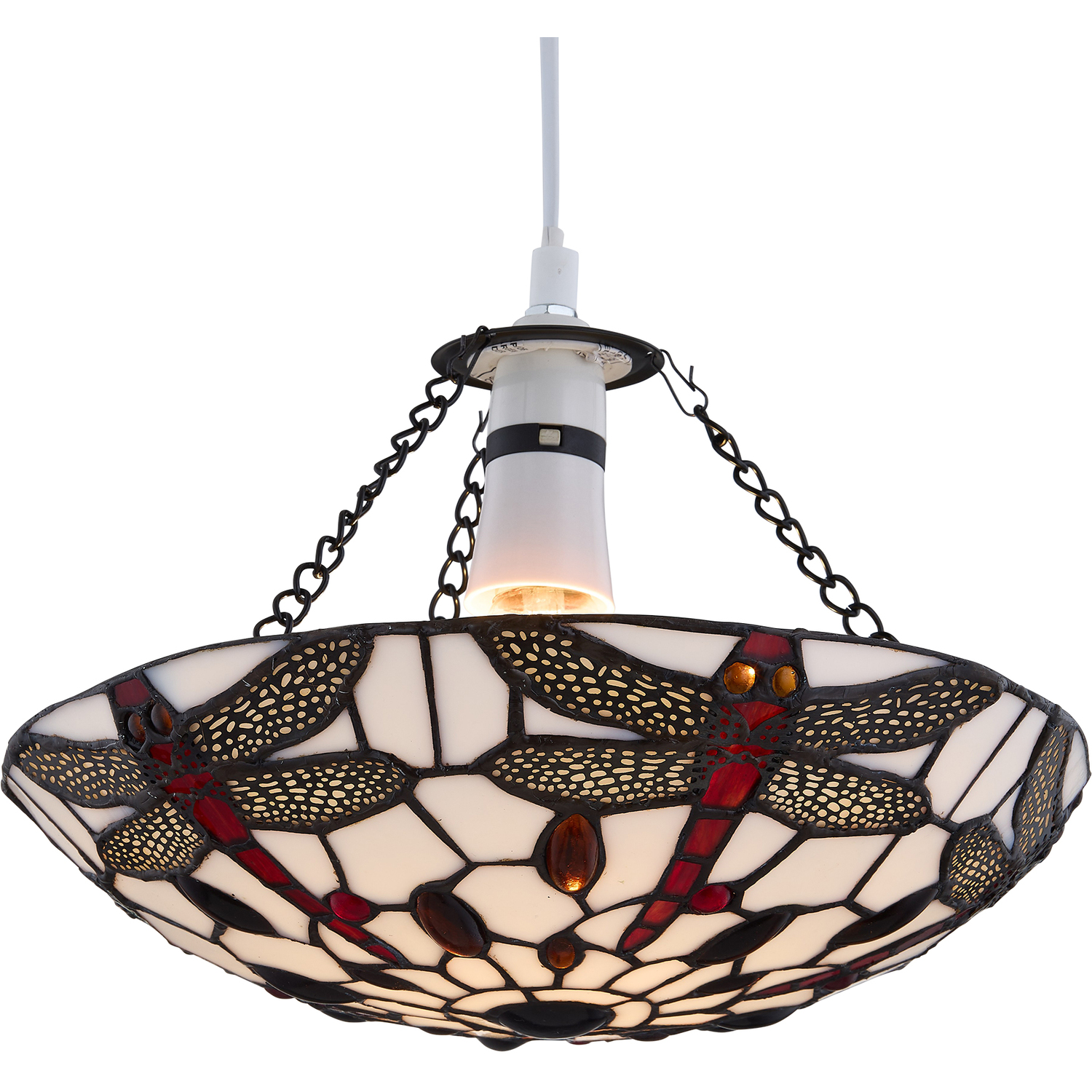 First Choice Lighting Basil Easy Fit Glass Pendant Shade - White & Red