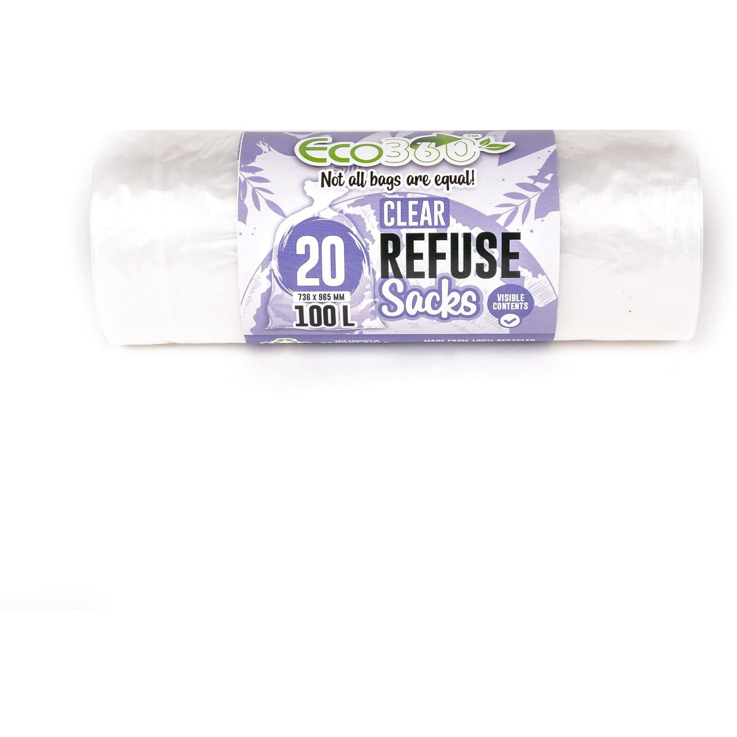 Ecobag Not All Bags Are Equal Unisex Clear Recycling Refuse Sacks 100 Litre, 20 Pack In - Image 5