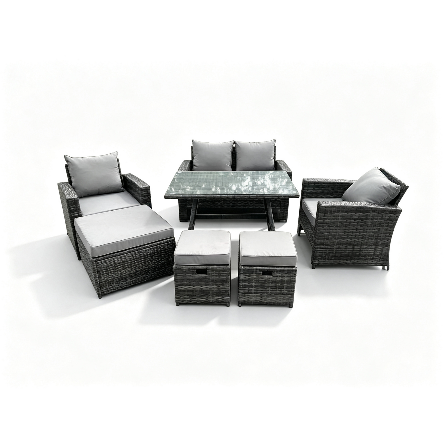 B&Q - 7 Seater Dark Grey Mixed High Back Rattan Sofa Set Dining Table Garden Furniture Outdoor - Image 2