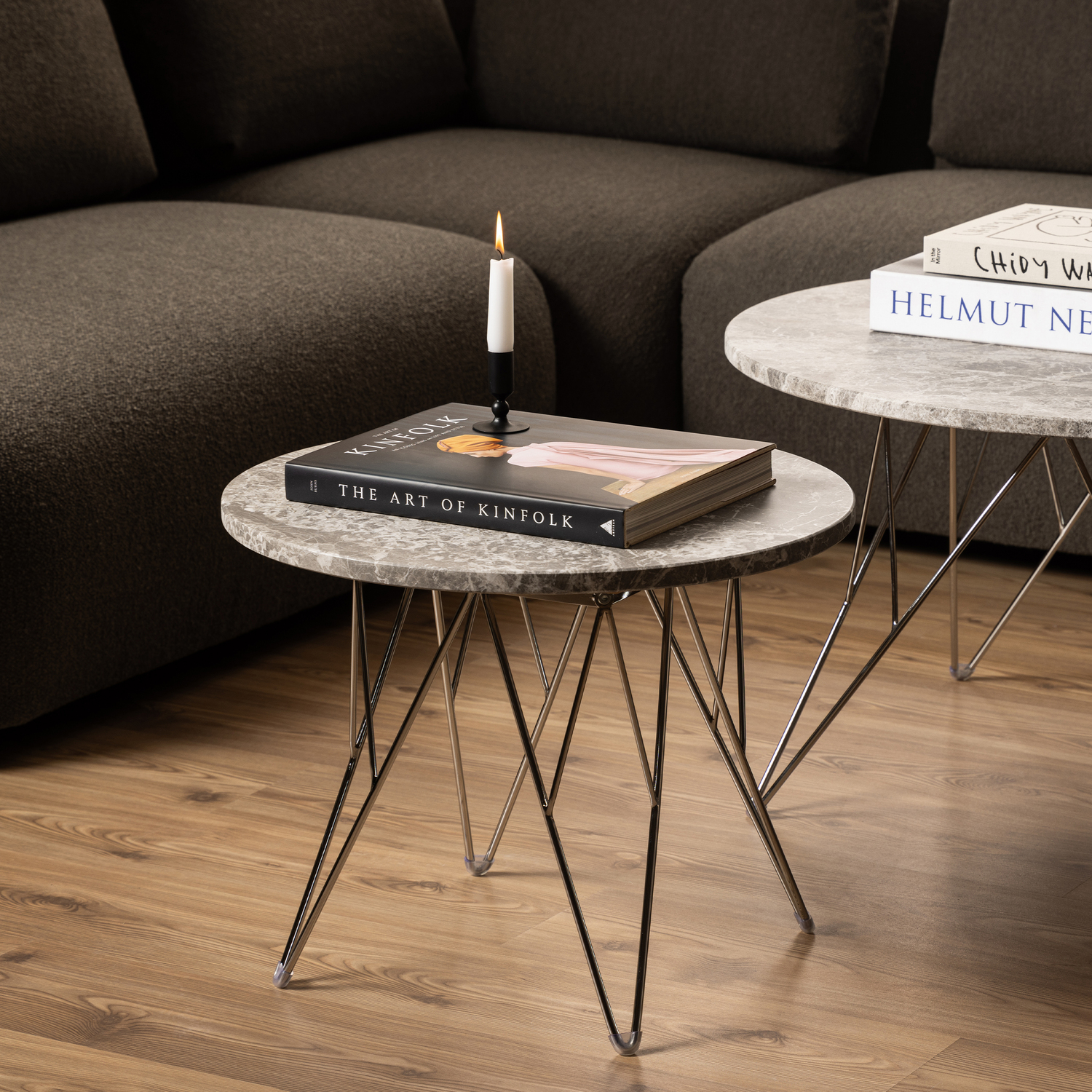 Furniture To Go Round Side Table - Marble Top - Grey/Brown - Image 3