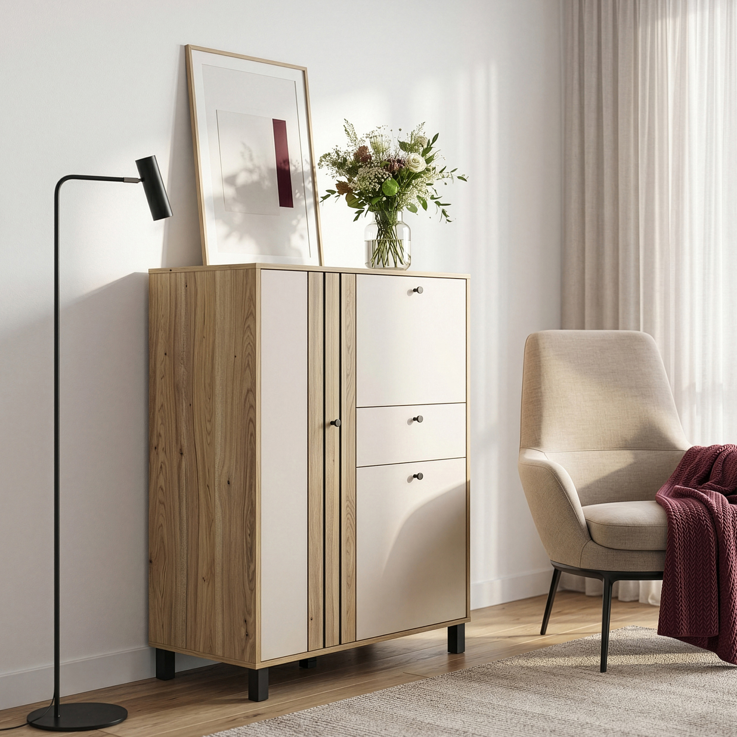 Freemans Cream Grafton 3 Door 1 Drawer Cabinet - Image 5