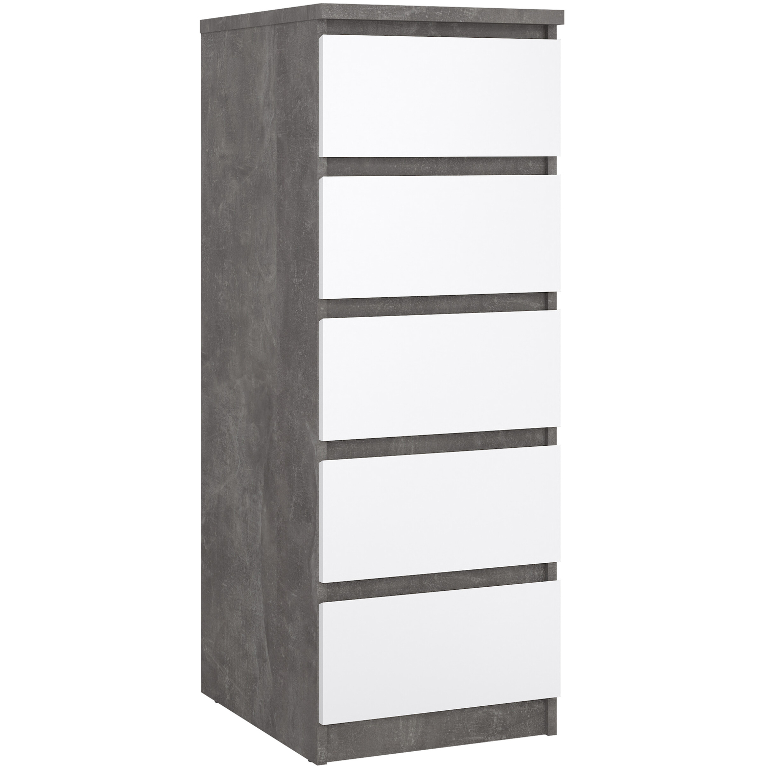 Furniture To Go Naia Narrow Chest Of 5 Drawers In White High Gloss - Grey And White High Gloss / 28.7Kg - Image 1