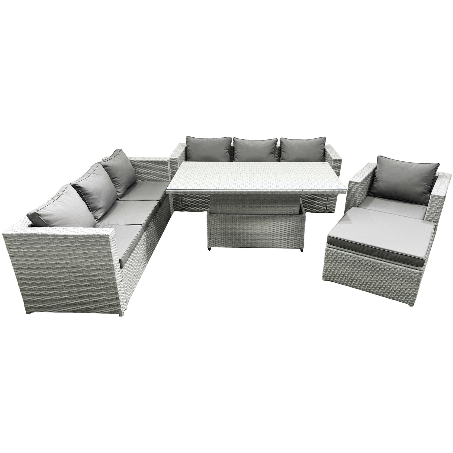 Fimous Outdoor Pe Rattan Garden Funiture Set Height Adjustable Rising Lifting Table Sofa Dining Set With Armchair - Image 3
