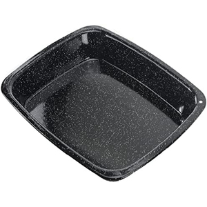 SPARES2GO Roasting Tin Oven Baking Tray Deep Non Stick Pan Vitreous Enamel White Speckled