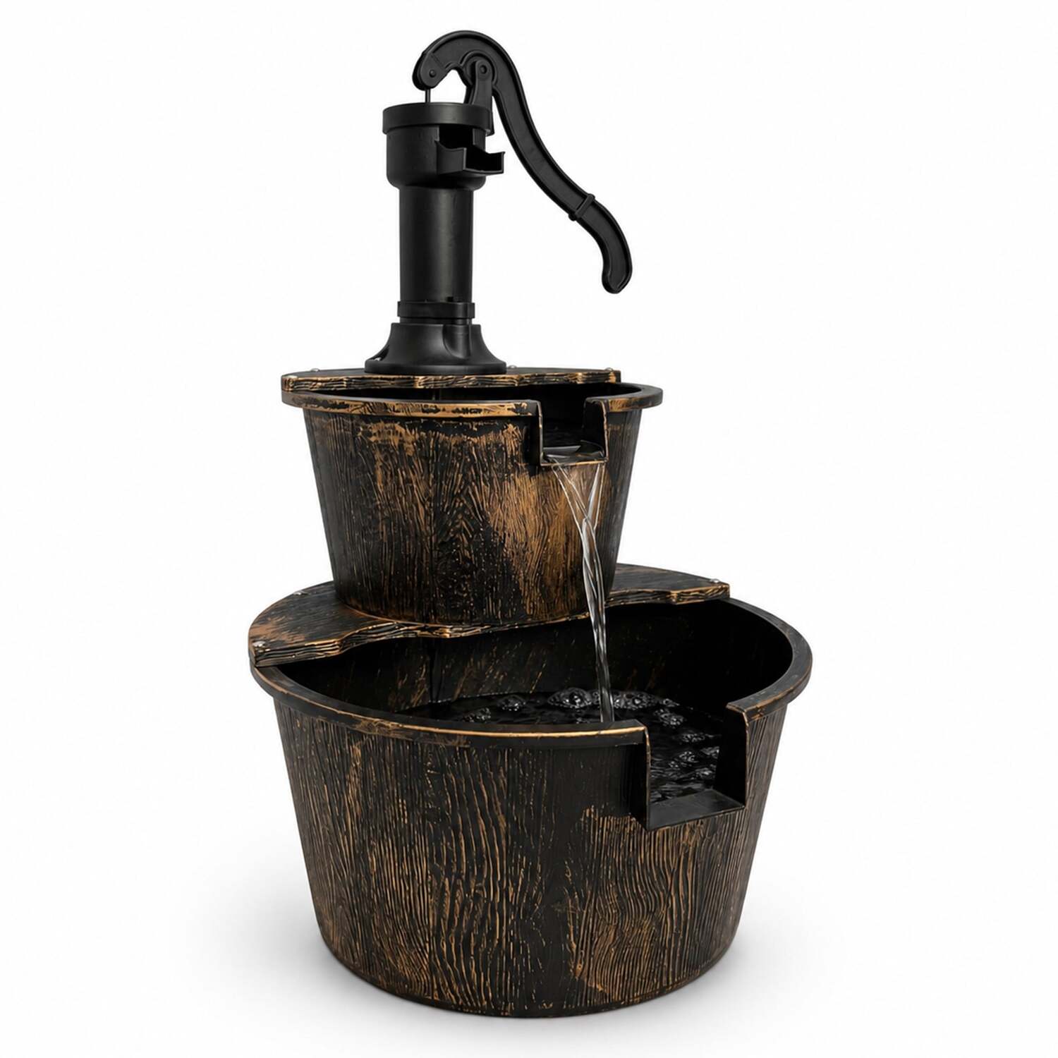 Oypla Unisex Bronze 2 Tier Cascading Barrel Garden Water Fountain In - Image 1