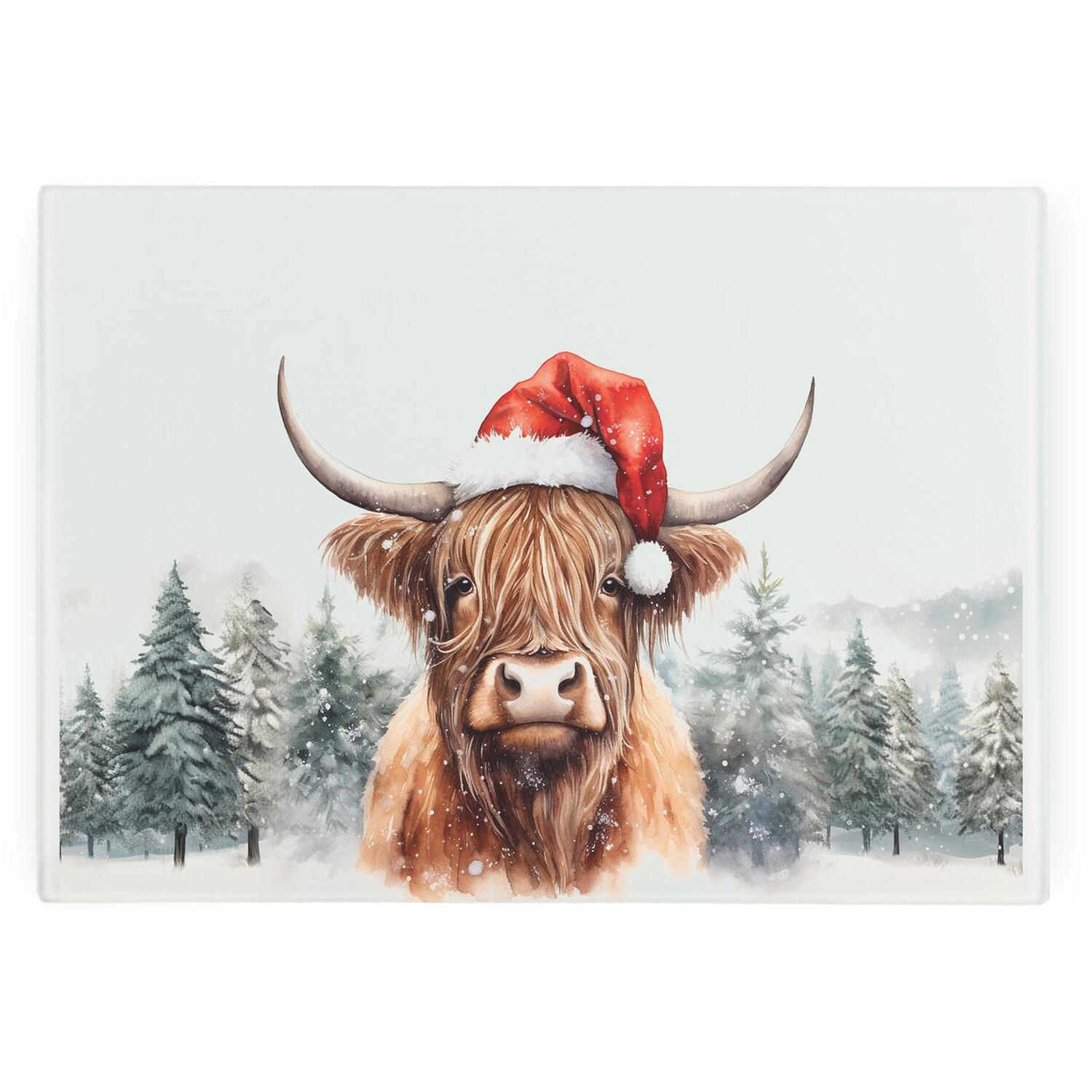 Image of Christmas Highland Cow Smooth Glass Worktop&hellip;